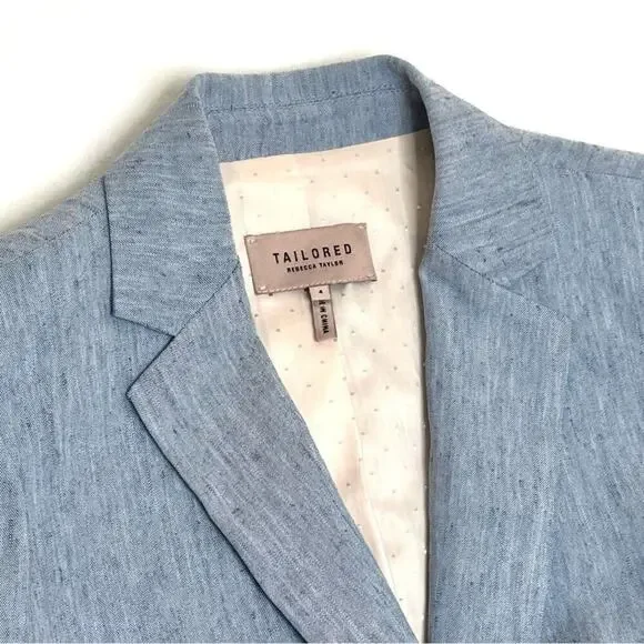 Rebecca Taylor TAILORED Peplum Linen Blend Blazer Jacket Light Blue S - Picture 6 of 14